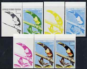 Equatorial Guinea 1974 South American Birds 1P50 Toucan, the set of 7 imperf progressive proofs comprising the 4 individual colours, plus 2, 3 and all 4-colour composites, superb unmounted mint, Mi 484