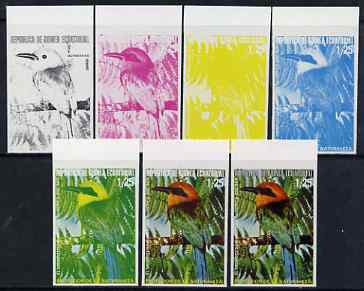 Equatorial Guinea 1974 South American Birds 1P25 Motmot, the set of 7 imperf progressive proofs comprising the 4 individual colours, plus 2, 3 and all 4-colour composites, superb unmounted mint, Mi 483