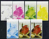 Equatorial Guinea 1974 Australian Birds 4P Collared Amandina, the set of 7 imperf progressive proofs comprising the 4 individual colours, plus 2, 3 and all 4-colour composites, superb unmounted mint, Mi 492