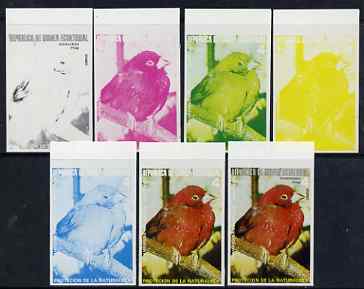 Equatorial Guinea 1974 Australian Birds 4P Collared Amandina, the set of 7 imperf progressive proofs comprising the 4 individual colours, plus 2, 3 and all 4-colour composites, superb unmounted mint, Mi 492