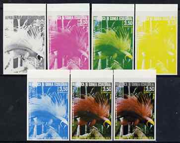 Equatorial Guinea 1974 Australian Birds 3P50 Raggi's Bird of Paradise, the set of 7 imperf progressive proofs comprising the 4 individual colours, plus 2, 3 and all 4-colour composites, superb unmounted mint, Mi 491