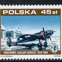 Poland 1988 Aircraft Works (PZL P37 Los) unmounted mint SG 3171