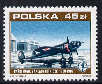 Poland 1988 Aircraft Works (PZL P37 Los) unmounted mint SG 3171
