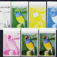 Equatorial Guinea 1974 Australian Birds 3P Pajaro Diamante Bird, the set of 7 imperf progressive proofs comprising the 4 individual colours, plus 2, 3 and all 4-colour composites, superb unmounted mint, Mi 490