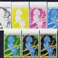 Equatorial Guinea 1974 Australian Birds 2P75 La Gura Bird, the set of 7 imperf progressive proofs comprising the 4 individual colours, plus 2, 3 and all 4-colour composites, superb unmounted mint, Mi 489