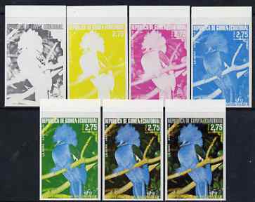 Equatorial Guinea 1974 Australian Birds 2P75 La Gura Bird, the set of 7 imperf progressive proofs comprising the 4 individual colours, plus 2, 3 and all 4-colour composites, superb unmounted mint, Mi 489