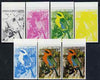 Equatorial Guinea 1974 Australian Birds 2P50 Momoto Becirrojo Bird, the set of 7 imperf progressive proofs comprising the 4 individual colours, plus 2, 3 and all 4-colour composites, superb unmounted mint, Mi 488