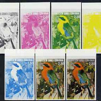 Equatorial Guinea 1974 Australian Birds 2P50 Momoto Becirrojo Bird, the set of 7 imperf progressive proofs comprising the 4 individual colours, plus 2, 3 and all 4-colour composites, superb unmounted mint, Mi 488