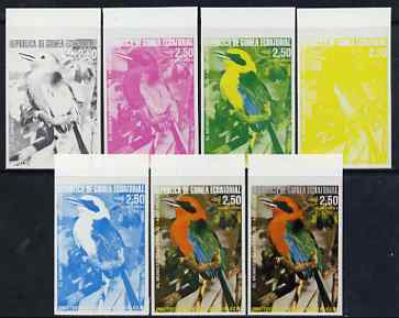 Equatorial Guinea 1974 Australian Birds 2P50 Momoto Becirrojo Bird, the set of 7 imperf progressive proofs comprising the 4 individual colours, plus 2, 3 and all 4-colour composites, superb unmounted mint, Mi 488
