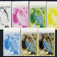 Equatorial Guinea 1974 Australian Birds 30P Pajaro Dolar Bird, the set of 7 imperf progressive proofs comprising the 4 individual colours, plus 2, 3 and all 4-colour composites, superb unmounted mint, Mi 495