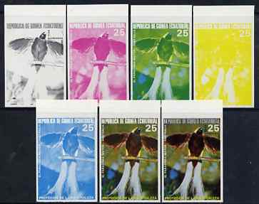Equatorial Guinea 1974 Australian Birds 25P El Paradisea Mayor Bird, the set of 7 imperf progressive proofs comprising the 4 individual colours, plus 2, 3 and all 4-colour composites, superb unmounted mint, Mi 494