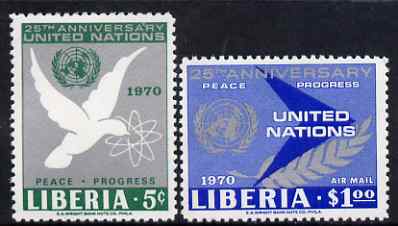 Liberia 1970 25th Anniversary of United Nations perf set of 2 unmounted mint, SG 1018-19