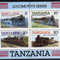 Tanzania 1986 Railways m/sheet (as SG MS 434) overprinted 'AMERIPEX '86' in black unmounted mint