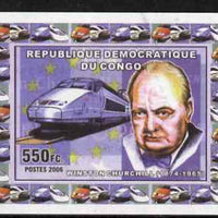 Congo 2006 Winston Churchill #2 with High Speed Train imperf sheetlet cto used