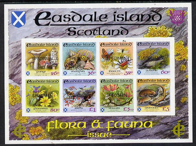 Easdale 1988 Flora & Fauna definitive imperf sheetlet containing complete set of 8 values (26p to £5) each overprinted SPECIMEN unmounted mint