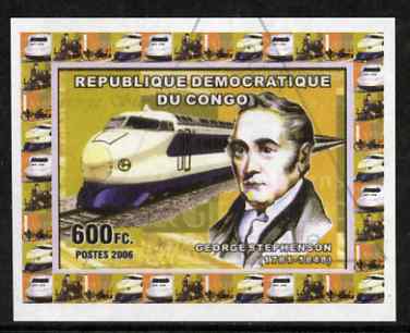 Congo 2006 George Stephenson #4 with Japanese Bullet Train imperf sheetlet cto used