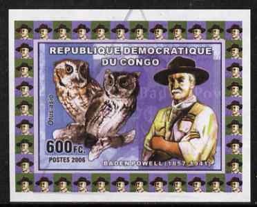 Congo 2006 Baden Powell #1 with Asian Screech Owl imperf sheetlet cto used