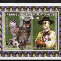Congo 2006 Baden Powell #3 with Great Horned Owl imperf sheetlet cto used