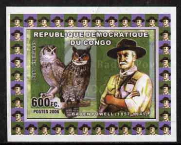 Congo 2006 Baden Powell #3 with Great Horned Owl imperf sheetlet cto used
