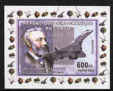 Congo 2006 Jules Verne #3 with Concorde imperf sheetlet cto used (Space Shuttle, Minerals, Balloons & Dinosaur in margin)