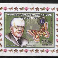 Congo 2006 Melvin Jones (Lions Int) #1 with Rotschildia jacobeae Butterfly imperf sheetlet cto used