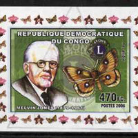 Congo 2006 Melvin Jones (Lions Int) #2 with Aglia tau Butterfly imperf sheetlet cto used