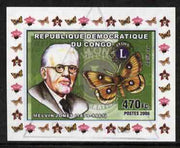 Congo 2006 Melvin Jones (Lions Int) #2 with Aglia tau Butterfly imperf sheetlet cto used