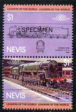 Nevis 1983 Locomotives #1 (Leaders of the World) Evening Star $1 perf se-tenant pair overprinted SPECIMEN, unmounted mint as SG 134a