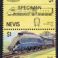 Nevis 1983 Locomotives #1 (Leaders of the World) Mallard $1 perf se-tenant pair overprinted SPECIMEN, unmounted mint as SG 142a