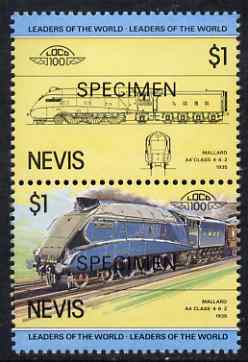 Nevis 1983 Locomotives #1 (Leaders of the World) Mallard $1 perf se-tenant pair overprinted SPECIMEN, unmounted mint as SG 142a