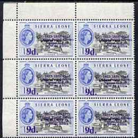 Sierra Leone 1963 Postal Commemoration 9d on 1.5d (Piassava Workers) corner block of 6, one stamp with 'asterisks' variety, unmounted mint, SG 275a