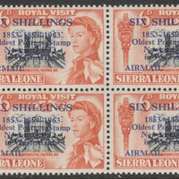 Sierra Leone 1963 Postal Commemoration 6s on 6d (House of Representatives) marginal block of 4, one stamp with 'asterisks' variety, unmounted mint SG 283b