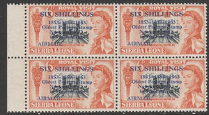 Sierra Leone 1963 Postal Commemoration 6s on 6d (House of Representatives) marginal block of 4, one stamp with 'asterisks' variety, unmounted mint SG 283b