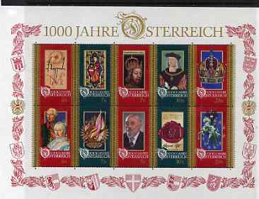 Austria 1996 Millenary of Otto III Charter in sheetlet of 10 unmounted mint, SG 2435a