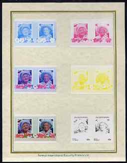 Tuvalu - Vaitupu 1985 Life & Times of HM Queen Mother (Leaders of the World) 65c set of 7 imperf progressive proof pairs comprising the 4 individual colours plus 2, 3 and all 4 colour composites mounted on special Format Internati……Details Below
