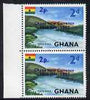 Ghana 1965 New Currency 2p on 2d Volta River marginal pair, one stamp with variety Large 2p R3/1, unmounted mint