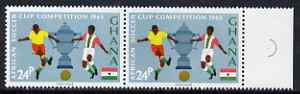 Ghana 1965 African Soccer Cup Competition 24p marginal pair, one stamp with variety ‘Left hand player with tail' unmounted mint, SG 402var