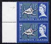 Solomon Islands 1965 Spider Conch 1.5d marginal pair, one stamp with 'large white flaw on finger' unmounted mint, SG114var