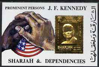 Sharjah 1972 (?) Kennedy 6r m/sheet with main design embossed in gold unmounted mint