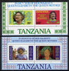 Tanzania 1985 Life & Times of HM Queen Mother perf proof set of 2 m/sheets each with 'Caribbean Royal Visit 1985' opt in gold (unissued) unmounted mint
