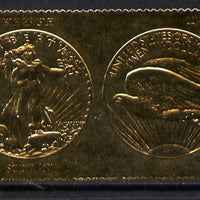 Staffa 1980 US Coins (1907 Double Eagle $20 coin both sides) on £8 perf label embossed in 22 carat gold foil (Rosen 903a) unmounted mint