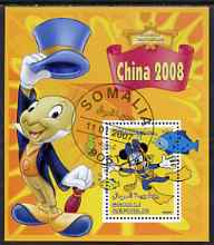 Somalia 2007 Disney - China 2008 Stamp Exhibition #01 perf m/sheet featuring Minnie Mouse & Jiminy Cricket fine cto used