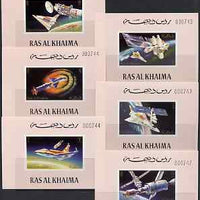 Ras Al Khaima 1972 Skylab imperf set of 6 imperf deluxe sheets on pink paper, unmounted mint, as Mi 752-57