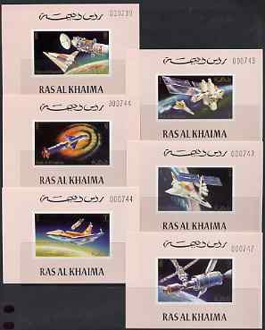 Ras Al Khaima 1972 Skylab imperf set of 6 imperf deluxe sheets on pink paper, unmounted mint, as Mi 752-57