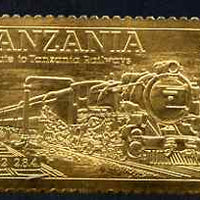 Tanzania 1985 Railways 5s (Loco 3022) embossed in 22k gold unmounted mint as SG 430