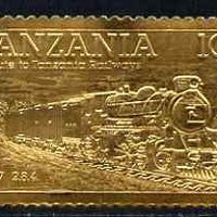Tanzania 1985 Railways 10s (Loco 3107) embossed in 22k gold unmounted mint as SG 431