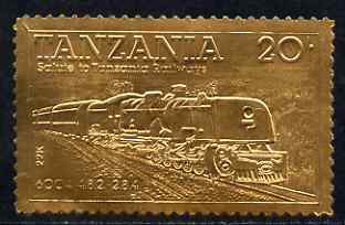 Tanzania 1985 Railways 20s (Loco 6004) embossed in 22k gold unmounted mint as SG 432
