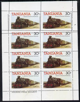 Tanzania 1985 Locomotive 3129 30s value (SG 433) unmounted mint sheetlet of 8 with dramatically misplaced perforations, spectacular