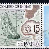 Spain 1977 Mail to the Indies & Stamp Exhibition 15pt se-tenant with label commercially used, SG 2486