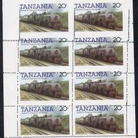 Tanzania 1985 Locomotive 6004 20s value (SG 432) unmounted mint sheetlet of 8 part imperf and part with misplaced perforations, a spectacular item